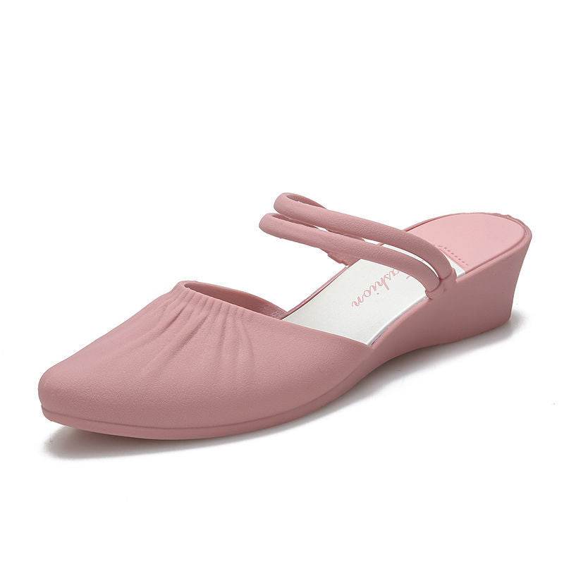 Pointed Outer Wedge Heel Thick Heel Single Shoes Mid-heel Slippers - Mubimart