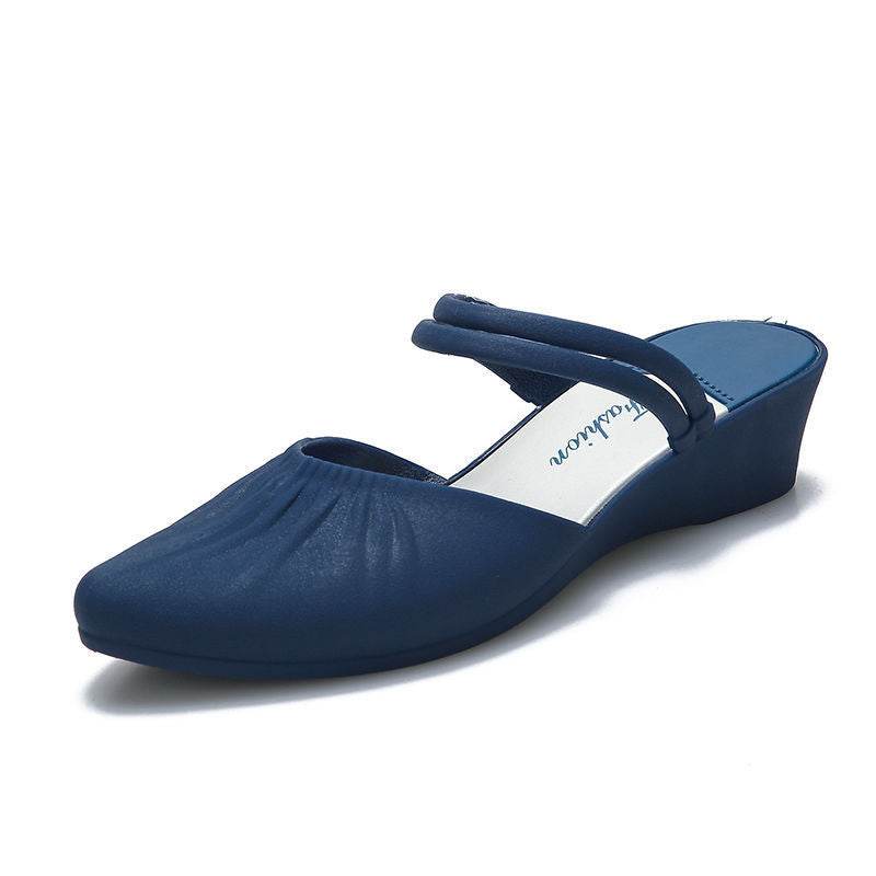 Pointed Outer Wedge Heel Thick Heel Single Shoes Mid-heel Slippers - Mubimart