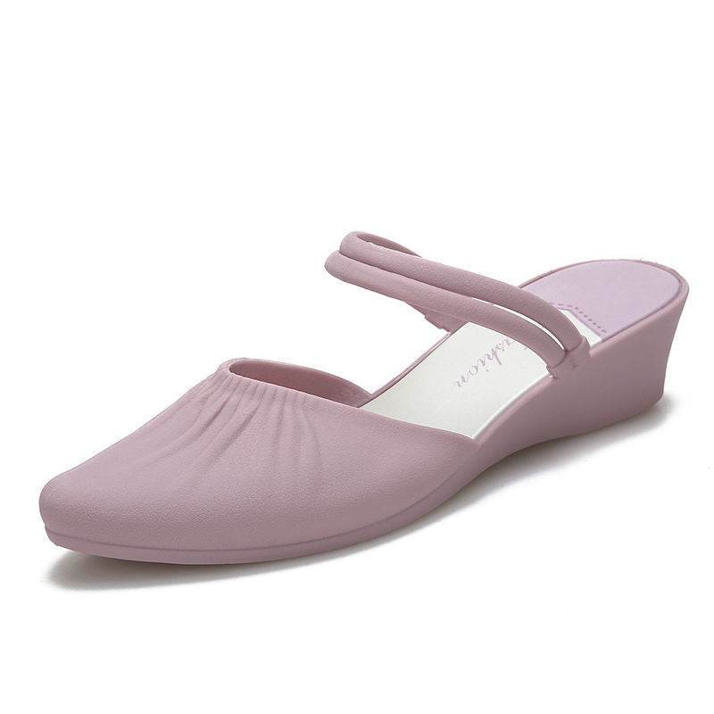 Pointed Outer Wedge Heel Thick Heel Single Shoes Mid-heel Slippers - Mubimart