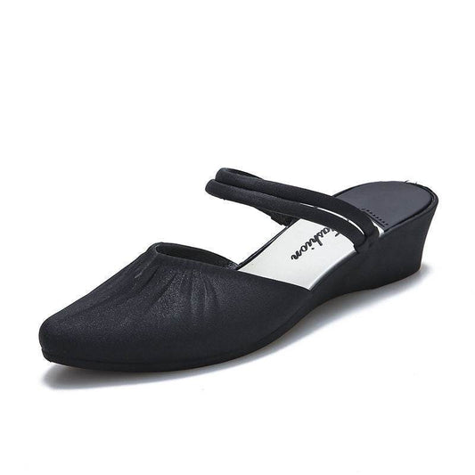 Pointed Outer Wedge Heel Thick Heel Single Shoes Mid-heel Slippers - Mubimart