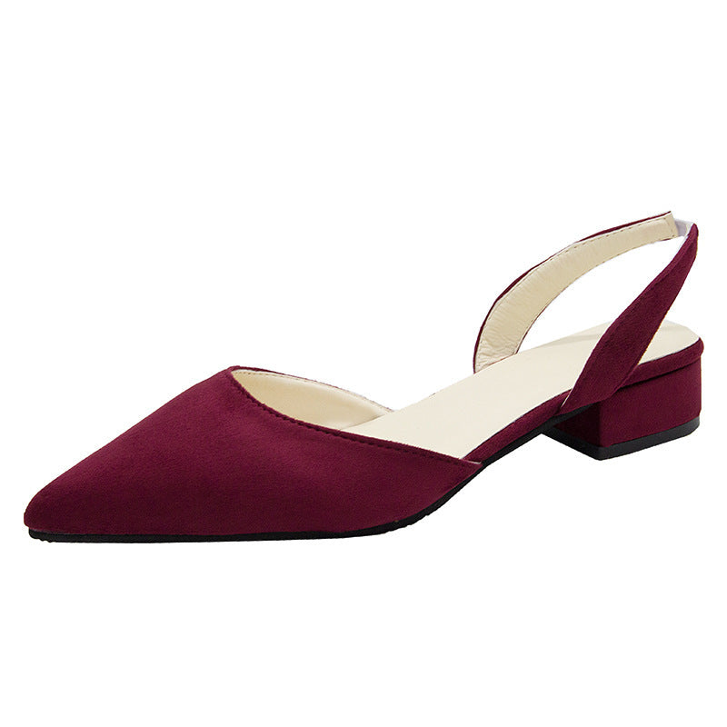 Womens Flats Low Heel Pointed Shallow Mouth Suede Slingback