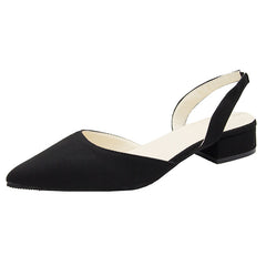 Womens Flats Low Heel Pointed Shallow Mouth Suede Slingback