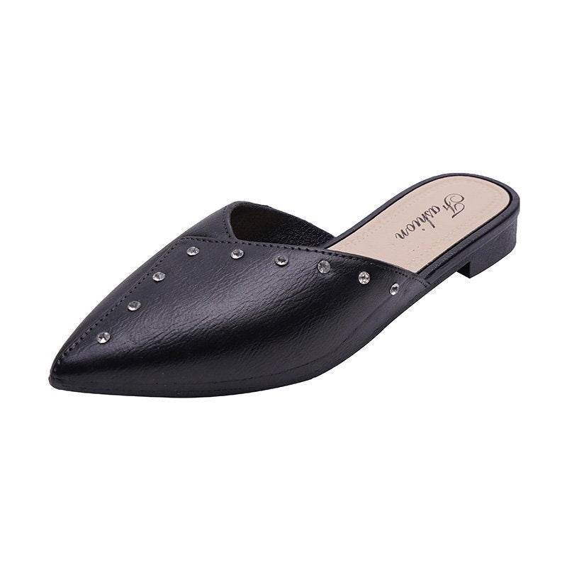 Flat Toe Cap Mules With Thick Heels And Lazy Slippers - Mubimart