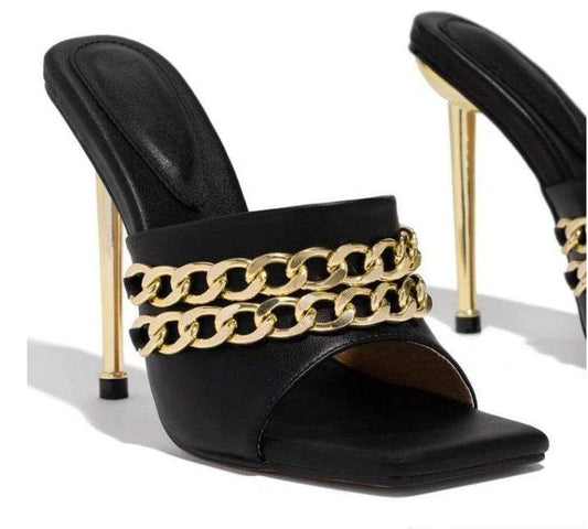 Womens Sandals Shoes Mules Thin High Heels Square Toe Slippers - Mubimart