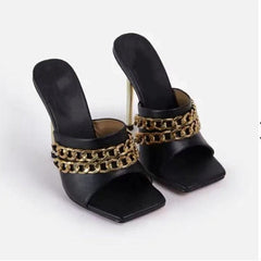 Womens Sandals Shoes Mules Thin High Heels  Square Toe Slippers