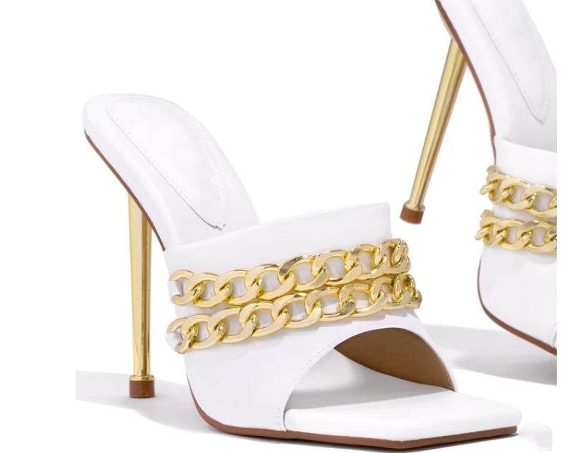 Womens Sandals Shoes Mules Thin High Heels Square Toe Slippers - Mubimart