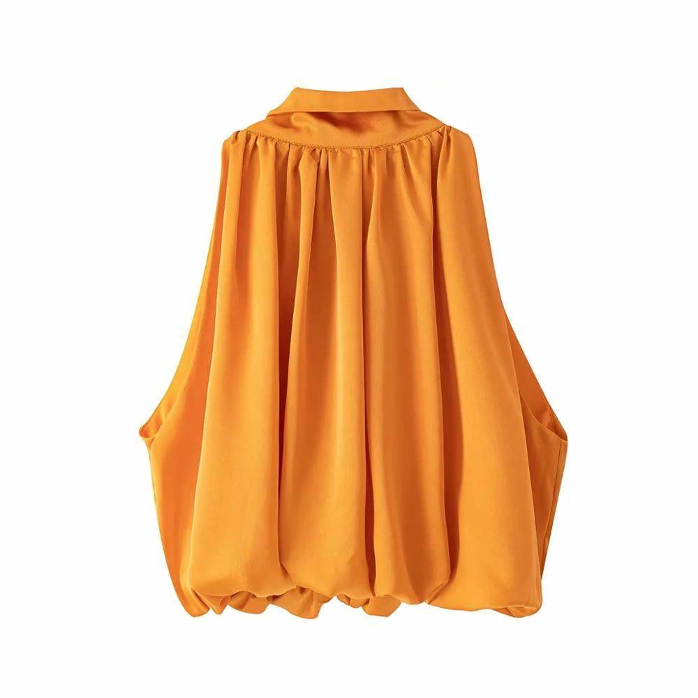 Sexy Blouses Orange Crop Ladies Shirt - Mubimart