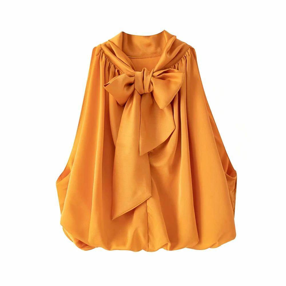 Sexy Blouses Orange Crop Ladies Shirt - Mubimart