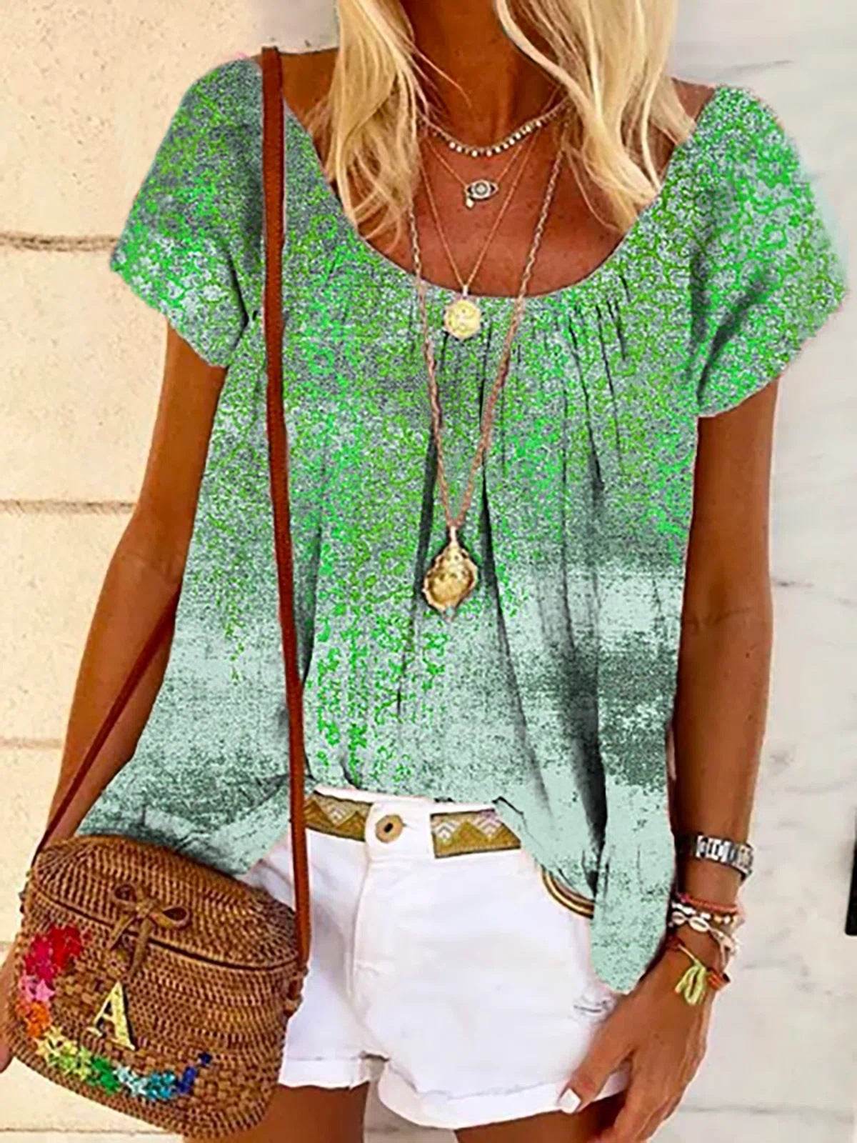 Fashion Printed Bat Sleeve Loose Plus Size T-shirt - Mubimart