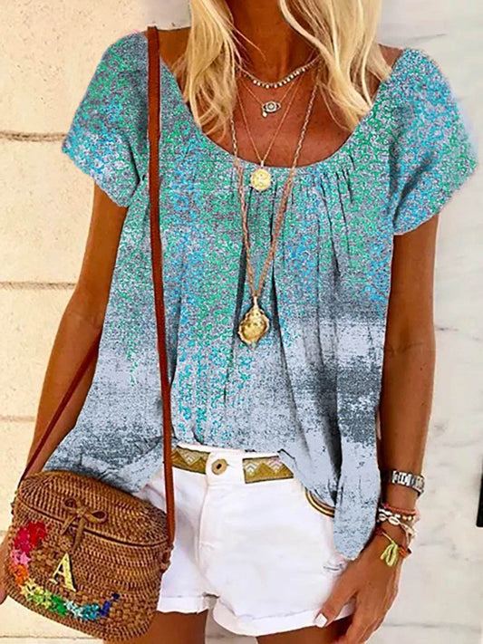 Fashion Printed Bat Sleeve Loose Plus Size T-shirt - Mubimart