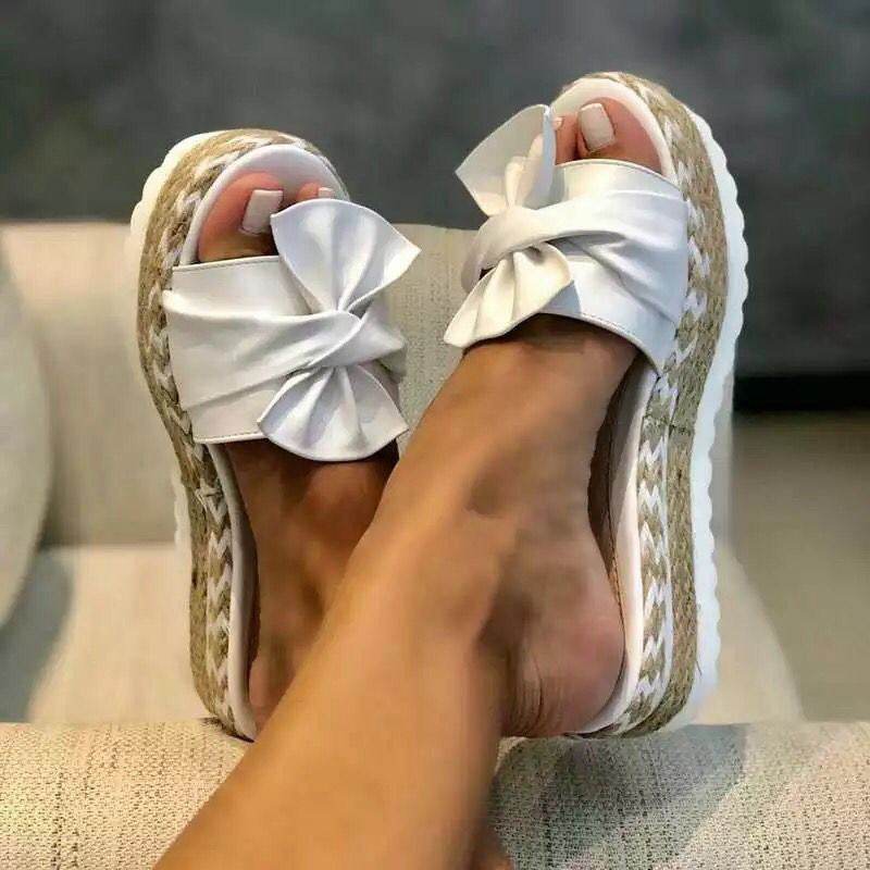 Bow Knot Hemp Rope Platform Sandals Women - Mubimart