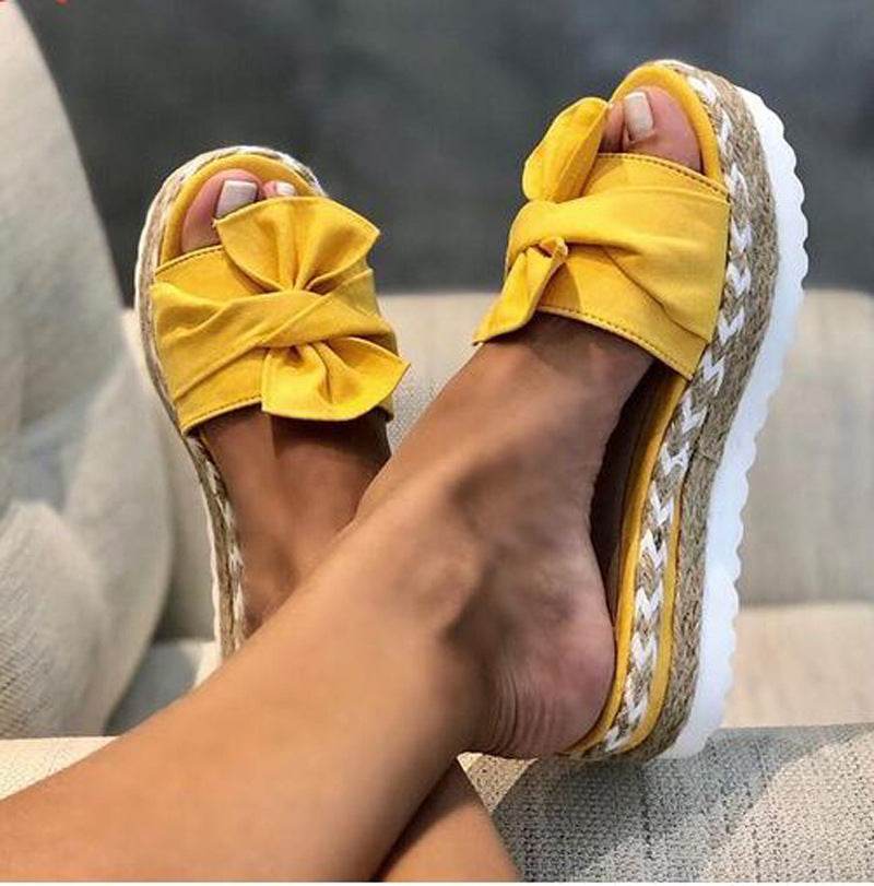 Bow Knot Hemp Rope Platform Sandals Women - Mubimart