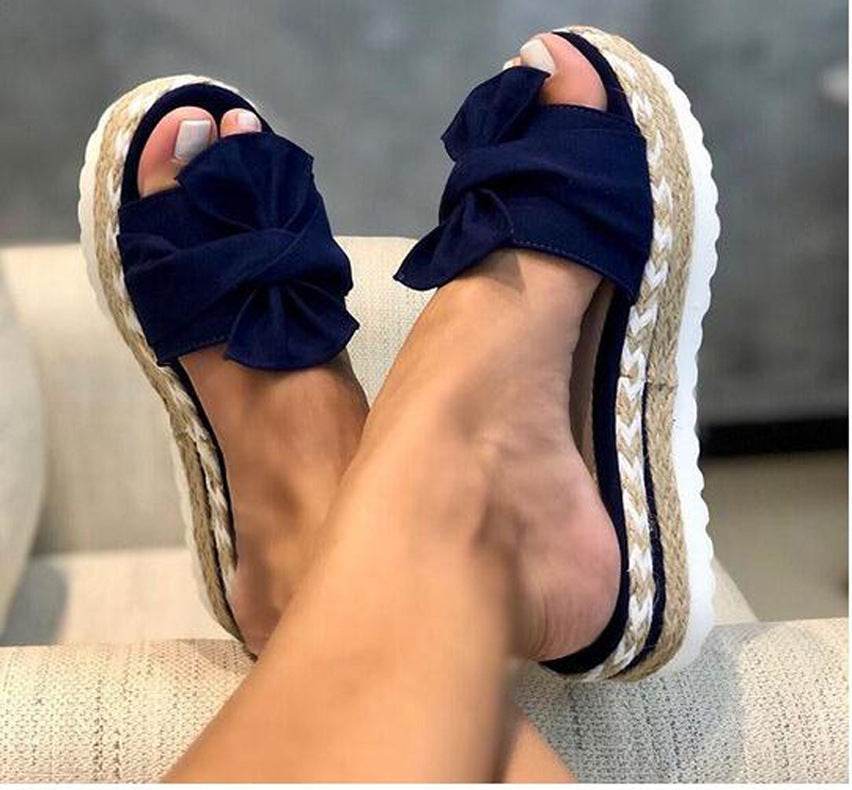 Bow Knot Hemp Rope Platform Sandals Women - Mubimart
