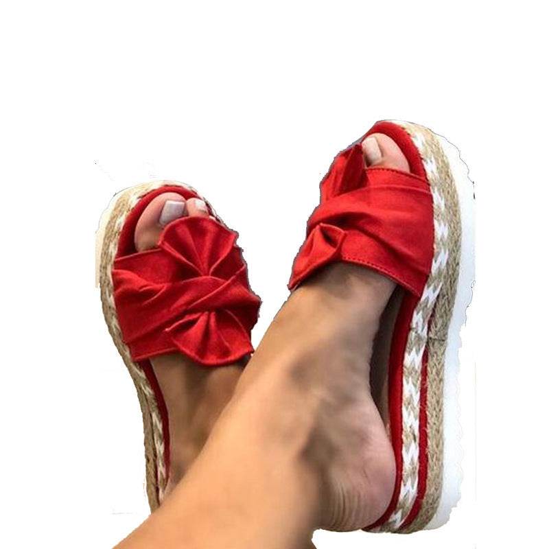 Bow Knot Hemp Rope Platform Sandals Women - Mubimart