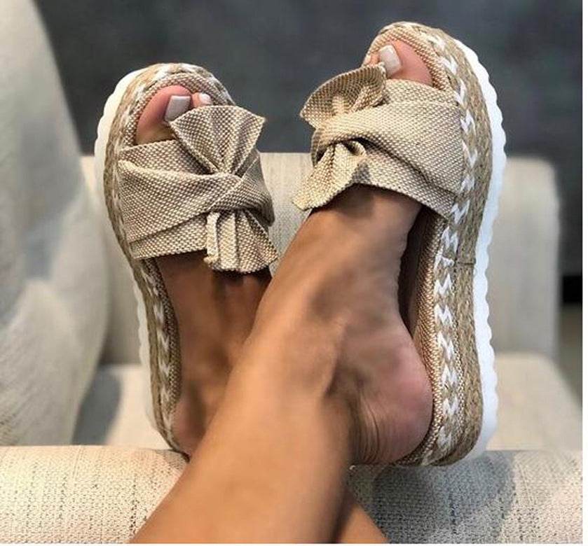 Bow Knot Hemp Rope Platform Sandals Women - Mubimart