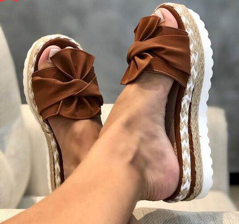 Bow Knot Hemp Rope Platform Sandals Women - Mubimart