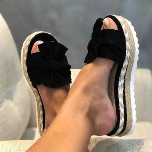 Bow Knot Hemp Rope Platform Sandals Women - Mubimart