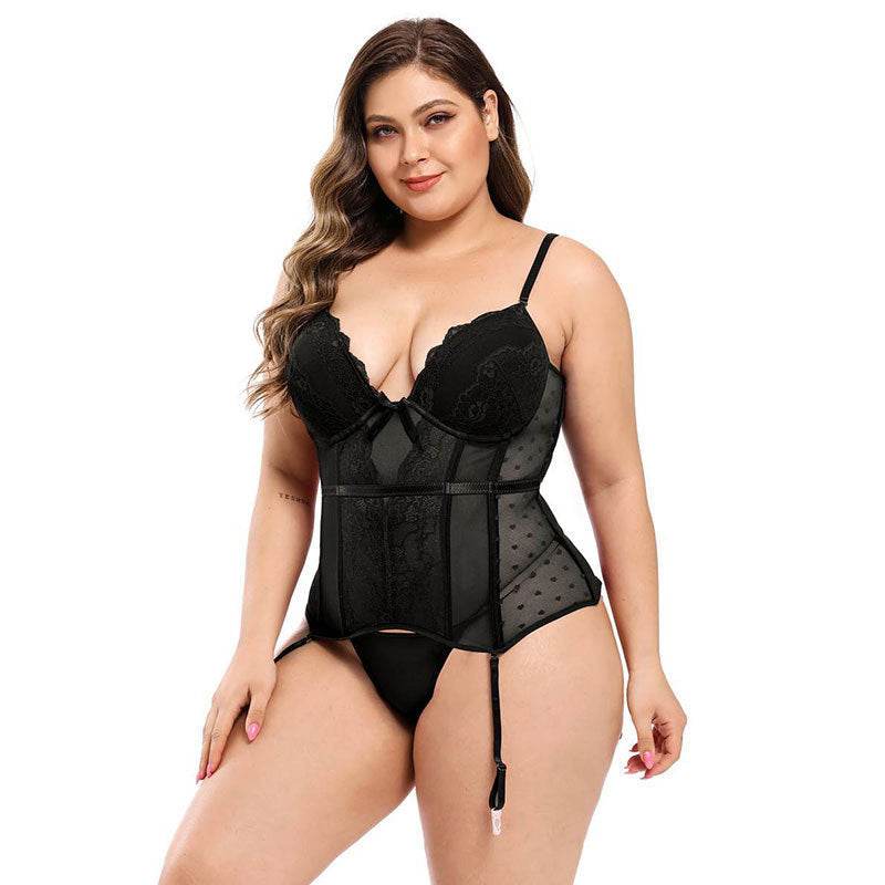 Steel Ring-breasted Garter Belt Sexy Lingerie Set - Mubimart