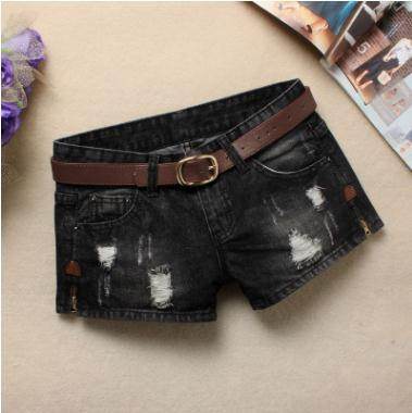 Women Denim Shorts Mini Rivet Holes Jeans Low Waist - Mubimart