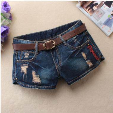Women Denim Shorts Mini Rivet Holes Jeans Low Waist - Mubimart