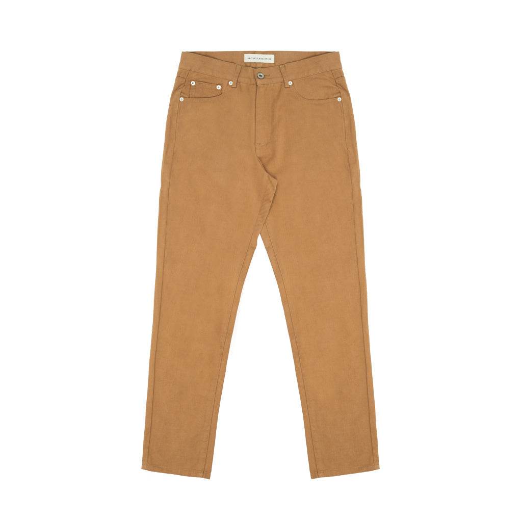 Khaki Embroidered Straight Twill Casual Pants - Mubimart