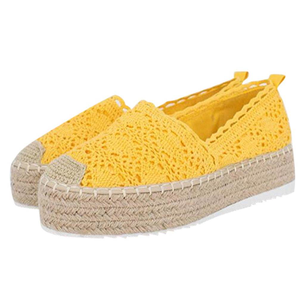 Women Flats Shoes Espadrilles Flatform Lace Canvas Hollow Floral - Mubimart