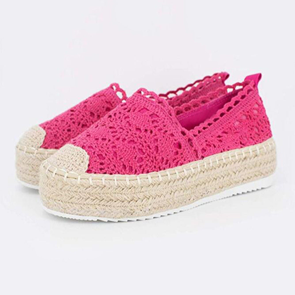 Women Flats Shoes Espadrilles Flatform  Lace Canvas  Hollow Floral