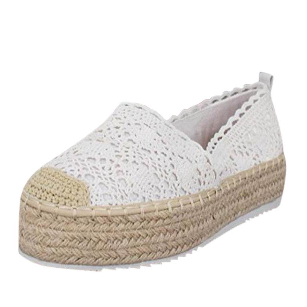 Women Flats Shoes Espadrilles Flatform Lace Canvas Hollow Floral - Mubimart