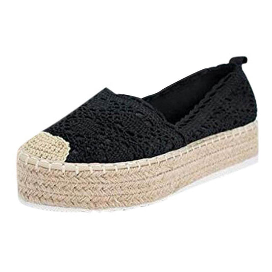 Women Flats Shoes Espadrilles Flatform Lace Canvas Hollow Floral - Mubimart