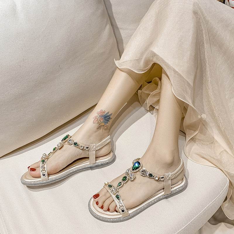 Fashion Wedge Heel Rhinestone Beach Sandals - Mubimart