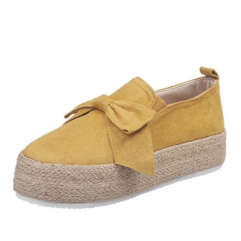 Womens Flats Shoes Espadrilles Flatforms Bowknot Suede Hemp Rope - Mubimart
