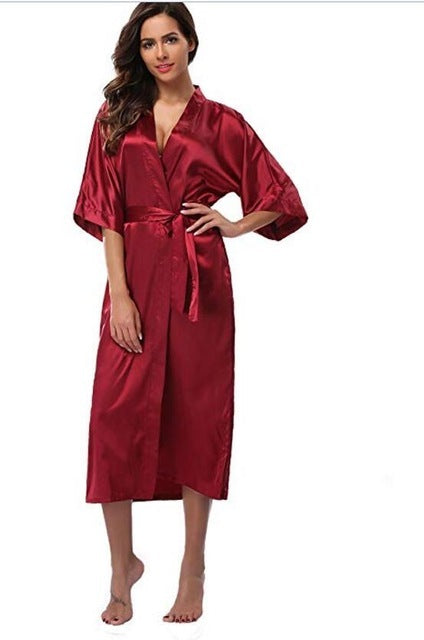 Women Silk Satin Long Wedding Bride Bridesmaid Robe Kimono - Mubimart -  