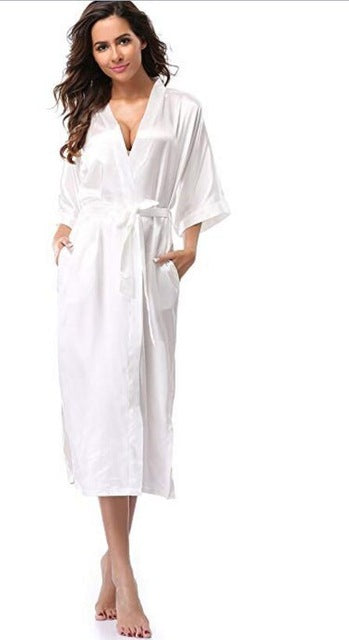 Women Silk Satin Long Wedding Bride Bridesmaid Robe Kimono - Mubimart -  