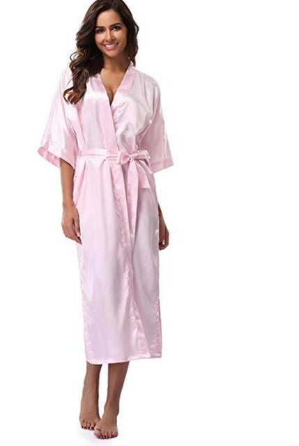 Women Silk Satin Long Wedding Bride Bridesmaid Robe Kimono - Mubimart -  