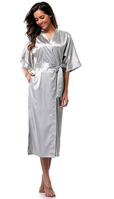 Women Silk Satin Long Wedding Bride Bridesmaid Robe Kimono - Mubimart -  