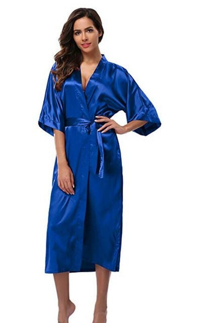 Women Silk Satin Long Wedding Bride Bridesmaid Robe Kimono - Mubimart -  