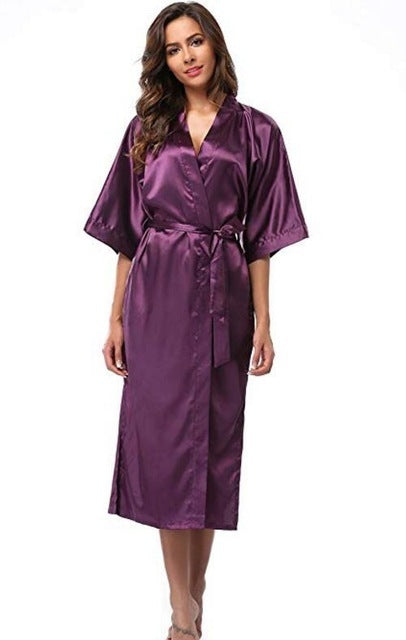 Women Silk Satin Long Wedding Bride Bridesmaid Robe Kimono - Mubimart -  