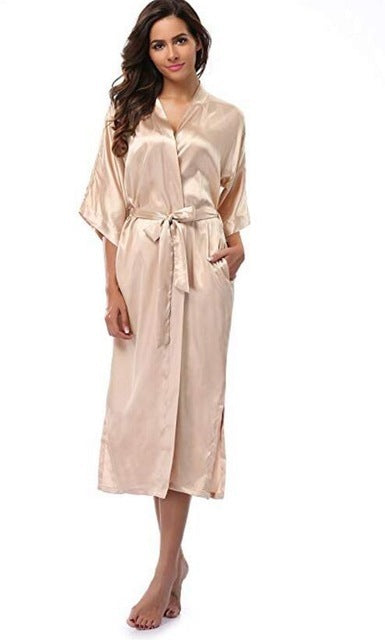 Women Silk Satin Long Wedding Bride Bridesmaid Robe Kimono - Mubimart -  