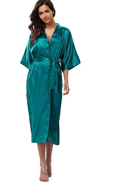 Women Silk Satin Long Wedding Bride Bridesmaid Robe Kimono - Mubimart -  