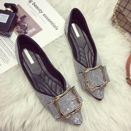 Womens Flats Shoes Ballet Dorsay Bling Bling Crystal Pointed Toe - Mubimart