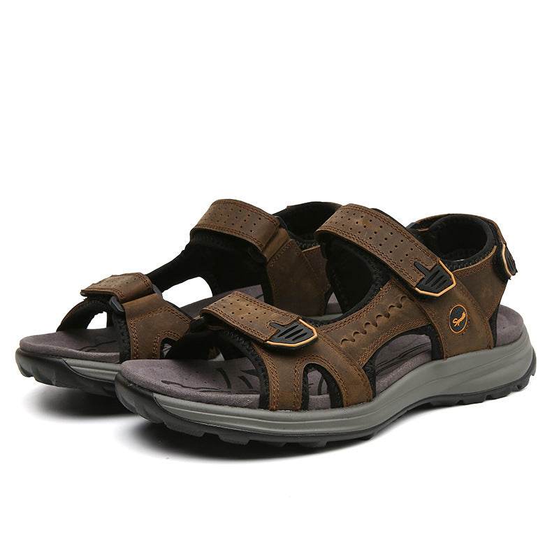 Men's Breathable Top Layer Leather Sandals - Mubimart