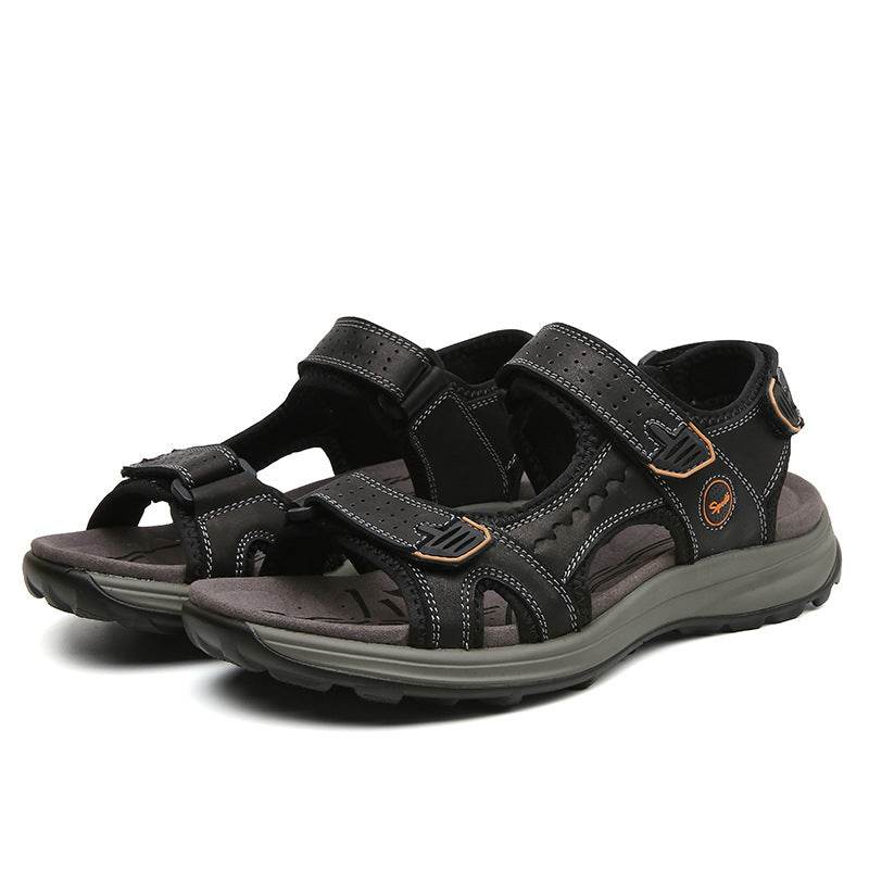 Men's Breathable Top Layer Leather Sandals - Mubimart