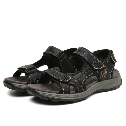 Men's Breathable Top Layer Leather Sandals - Mubimart
