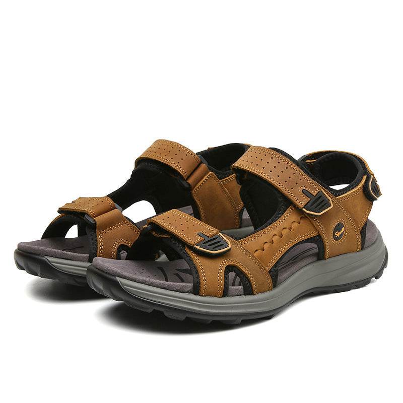 Men's Breathable Top Layer Leather Sandals - Mubimart