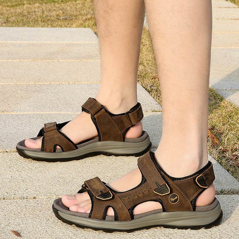 Men's Breathable Top Layer Leather Sandals - Mubimart