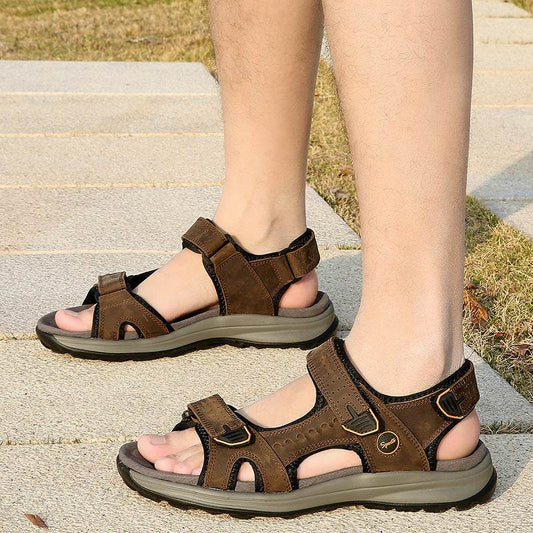 Men's Breathable Top Layer Leather Sandals - Mubimart