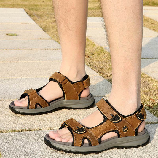 Men's Breathable Top Layer Leather Sandals - Mubimart