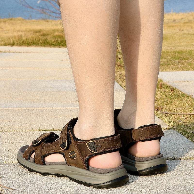 Men's Breathable Top Layer Leather Sandals - Mubimart