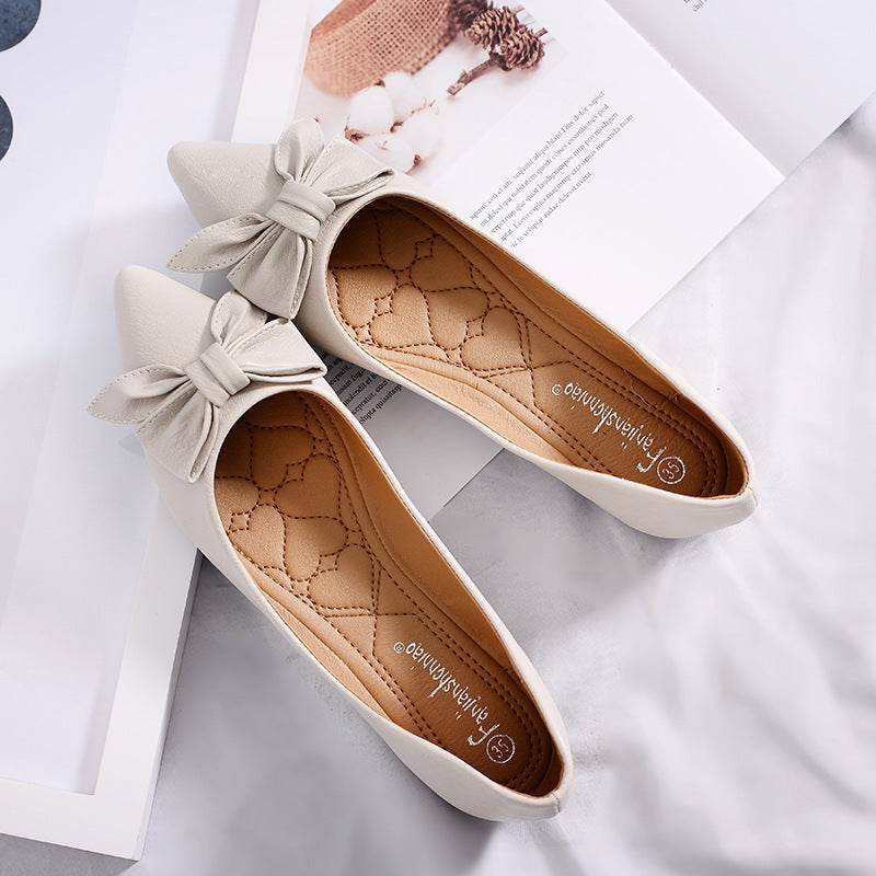 womens flats shoes ballet Leather Pointed toe ballerina - Mubimart