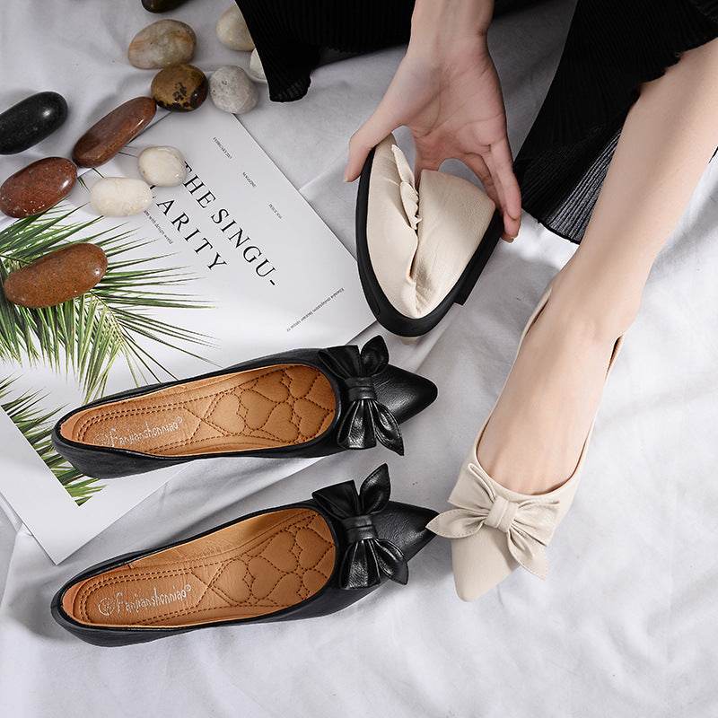 womens flats shoes ballet Leather Pointed toe ballerina - Mubimart